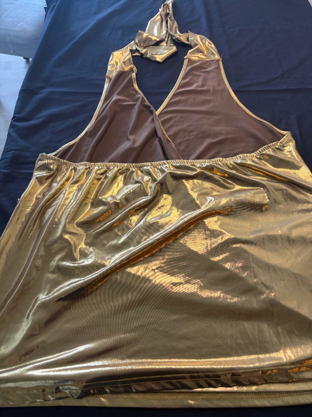 "Golden Hour" Outfit | Metallic Gold Halter Mini Dress + Bangles + Rings | 22 - Picture 3 of 12
